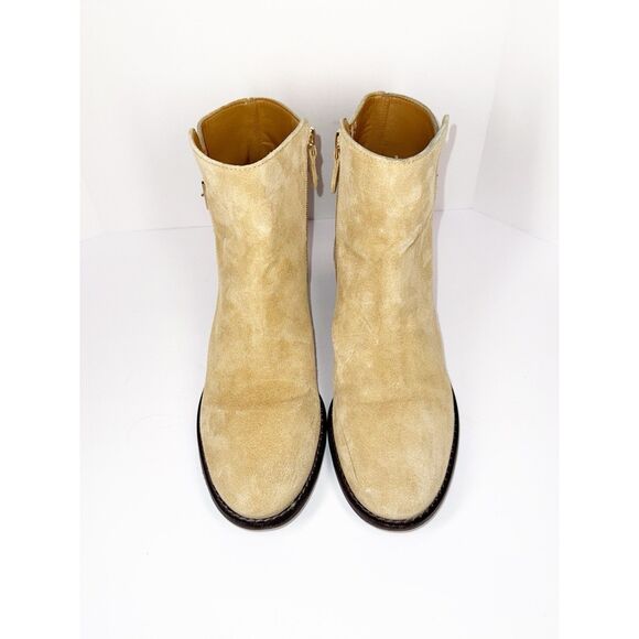 Talbots Tish  Ankle Boots Buckle Bootie Beige Suede Leather Zip Low Block Heel 8 - Picture 3 of 16